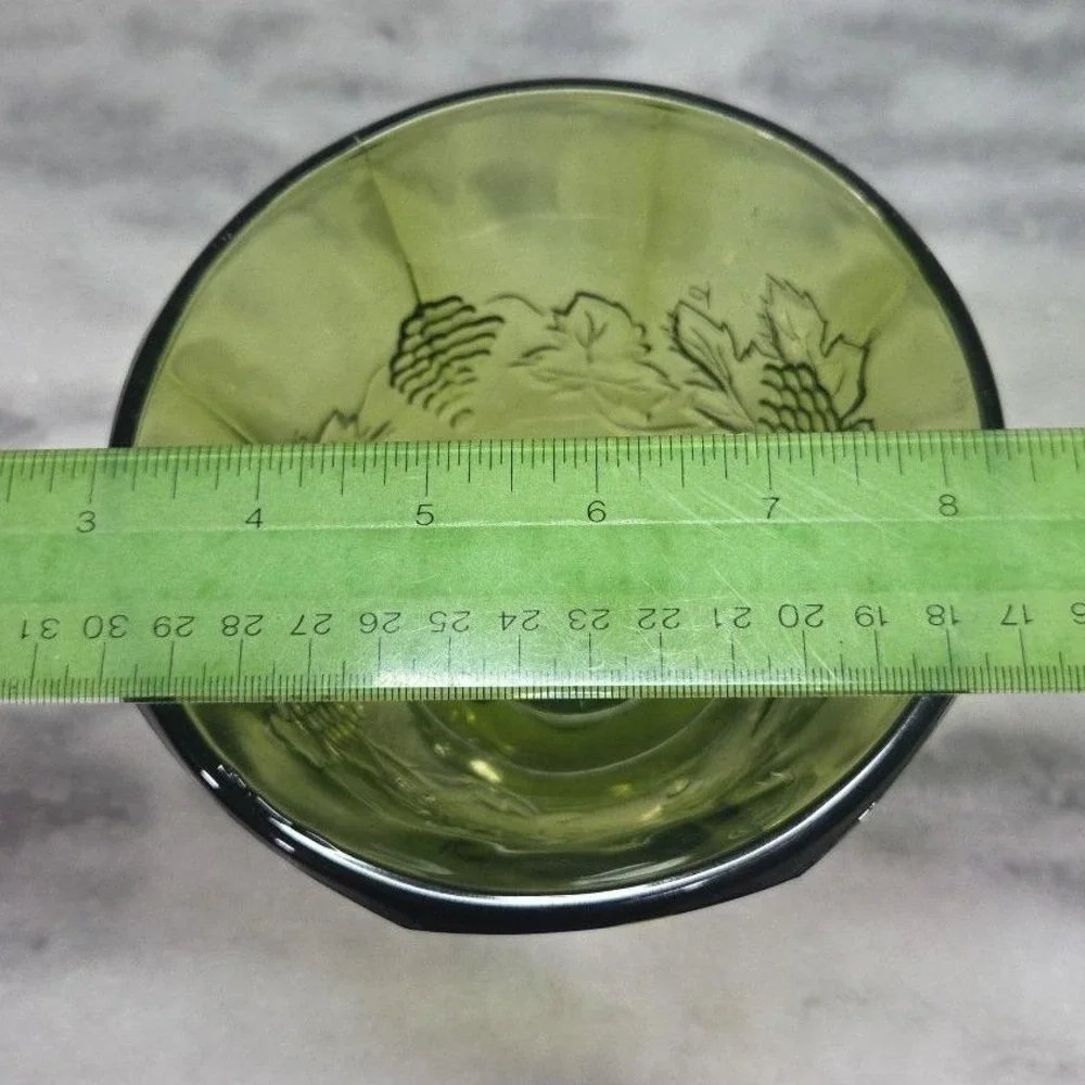 Indiana Glass Colony Harvest Grapes Compote, Vintage Avocado Green Pedestal Bowl